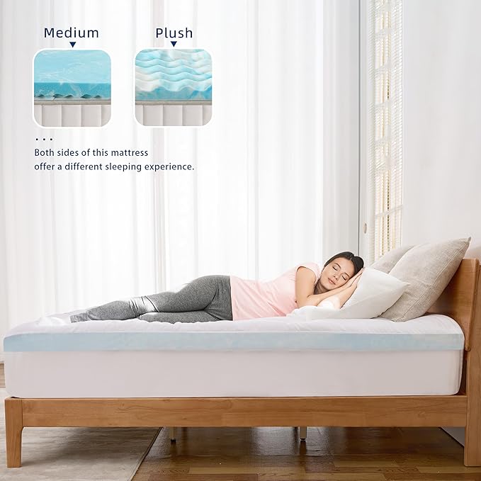 Dual Layer 3 Inch Memory Foam Mattress Topper Queen, 2 Inch Cooling 5-Zone Gel Memory Foam Plus 1 Inch Down Alternative Pillow Top Mattress Topper, with Deep Pocket, Support for Back Pain