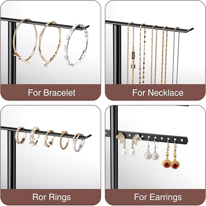 pickpiff Black Jewelry Stand Holder Organizer: 14.5" Sturdy Hanger for 80 Pcs Jewelry, Jewlery Tower for Display Necklace, Earring, Bracelet, Watch - Image 4