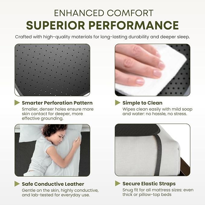 ELECTRAWAVE Grounding Mattress Cover Pad, Queen Size Earth Connected Conductive Carbon Leatherette Grounding Sheets for Better Sleep, Relieve Pain, Reduce Inflamation