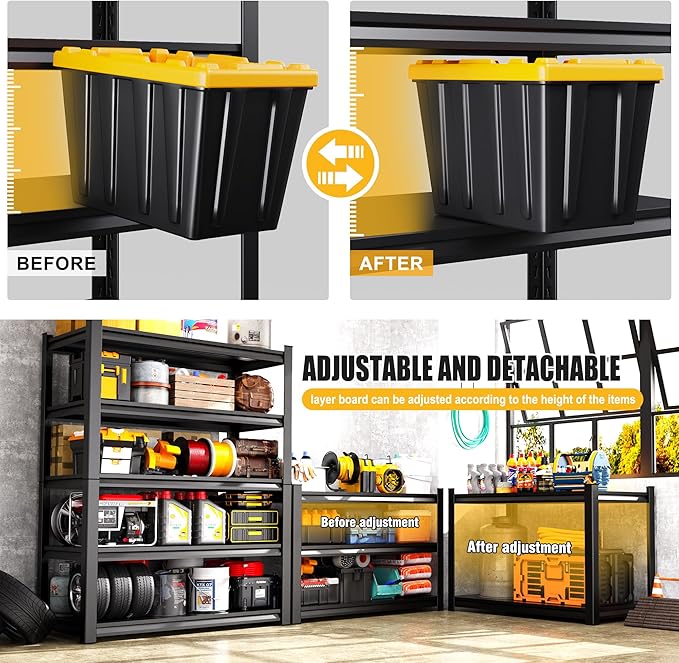 Set of 3 Garage Shelving 5-Tier Heavy Duty Storage Shelves, Adjustable Metal Shelving Unit, Utility Garage Organizer Shelf for Basement, Pantry, Warehouse, Supermarket, 45.7" Wx19.7 Dx71.2 H - Image 6