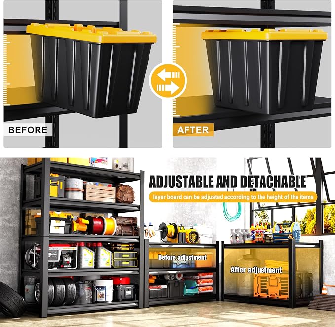 71.2"H-45.7"W Garage Shelving 5T Heavy Duty Storage Shelves, Adjustable Metal Shelving Unit, Utility Garage Organizer Shelf for Basement, Pantry, Warehouse, Supermarket, 45.7"Wx19.7"Dx71.2"H - Image 6