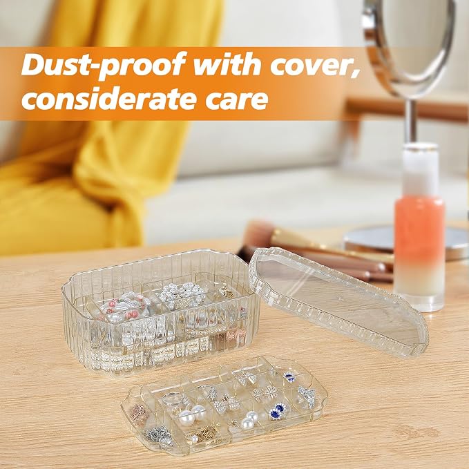 LETURE 3-Layer Jewelry Organizer Box for Earrings, Rings, Necklaces, Bracelets, Clear Plastic Bead Storage Containers for Crafts (Gold) - Image 5
