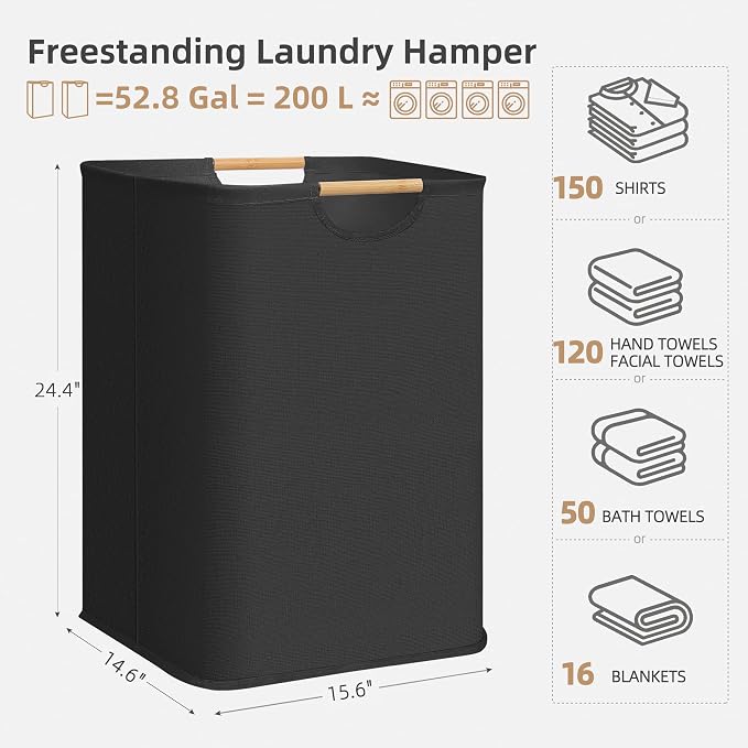 STORAGE MANIAC 2-Pack Large Laundry Hamper, 100L (26.4 Gal) Collapsible Laundry Basket with Bamboo Handles, Freestanding Waterproof Clothes Hamper for Bedroom, Dorm, Towels, Toys, Black+White - Image 4