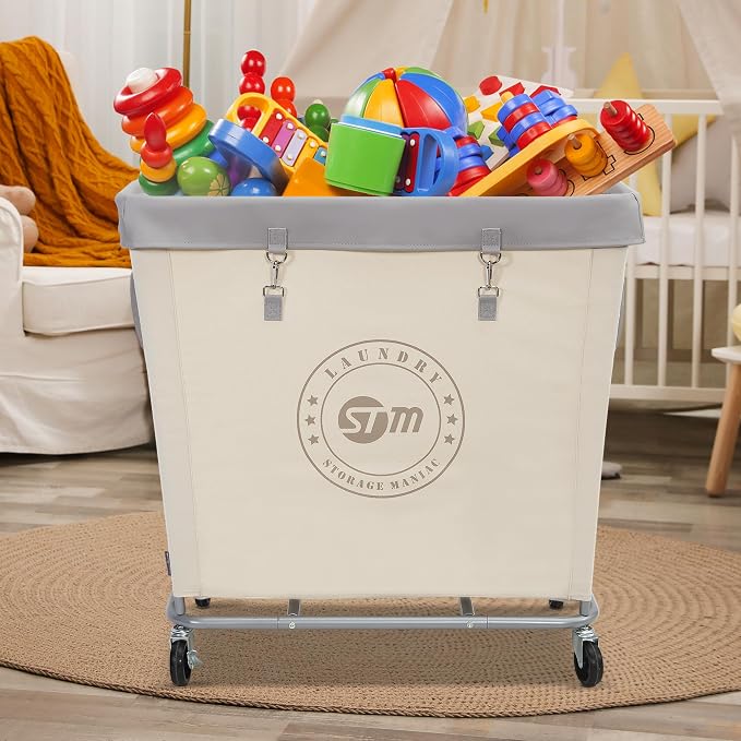 STORAGE MANIAC Commercial Laundry Hamper with Heavy Duty Steel Frame, 320 L Industrial Laundry Basket Cart with Wheels for Hotel, Home, Laundry Room, 31.7''L x 19.3''W x 30.91''H, Large Beige - Image 8