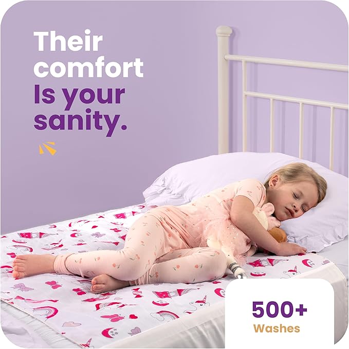 IMPROVIA® Pee Pads for Kids - Bed wetting Pads for Kids Potty Training Bed mats for Toddlers Waterproof Reuseable Washable Absorbent, Non Slip - Unicorn Design - Twin Size 34”x36