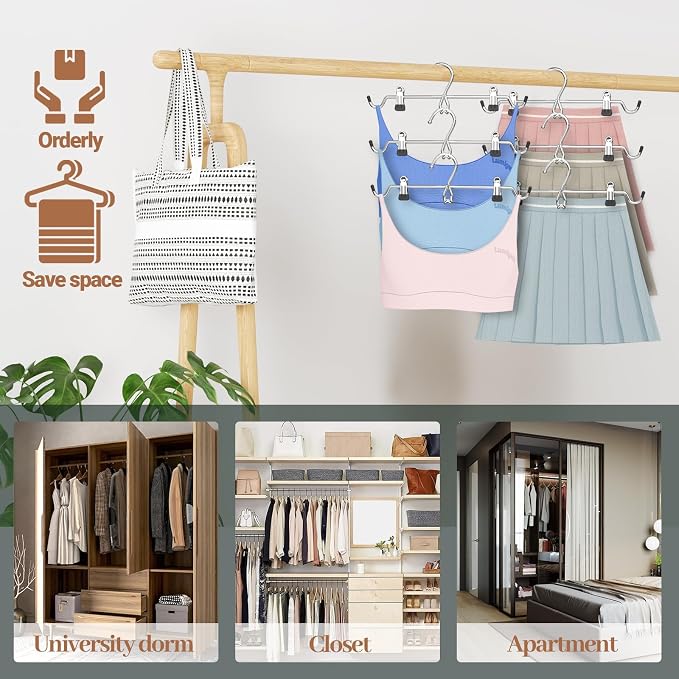 Pants Hangers Space Saving,Stackable Skirt Hangers with Clips, Hanging Closet Organizer and Storage,Clothes Hangers, College Dorm Essentials Apartment Essentials- 24 Pack - Image 3