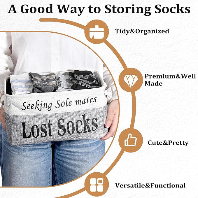 Lost Socks Basket for Laundry Room, Fabric Missing Sock Holder for Single Sock Organization, Collapsible Lost Socks Bin Stockings Container, Farmhouse Laundry Room Decor and Accessories - Image 8