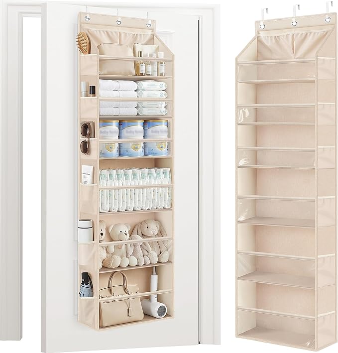 STORAGE MANIAC Over the Door Organizer Large Capacity Hanging Organizer, Clear Deep Pockets Behind Door Closet Organizer and Storage for Nursery, Bathroom, Bedroom, Pantry, 1 Pack Oat Beige by STORAGEMANIAC