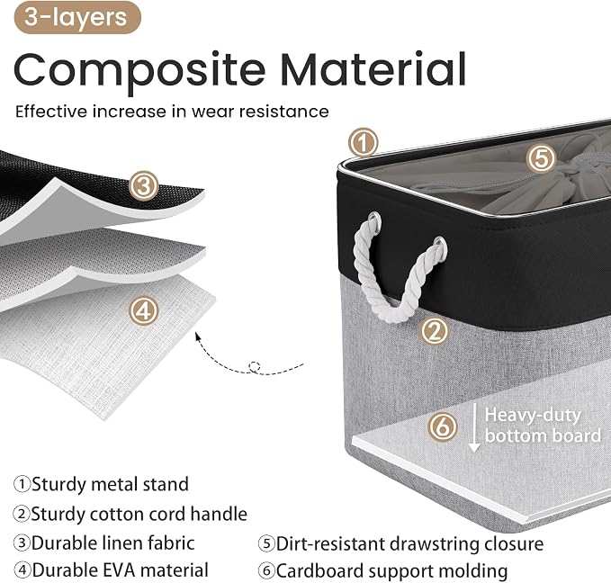 Large Storage Baskets- 16x12x12 inch Storage Bins for Shelves and Closet Organizing, Foldable Fabric Bin for Home Organization Clothes and Laundry (3-Pack, Black&Gray) - Image 2