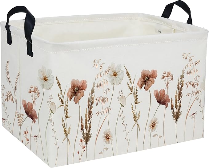 Rectangular Kids Baskets Flower Basket Kids Storage Bins Girls Basket Cute Storage Bin Organizer Box Room Decor for Home(Ink wash flower) by DDBASKET