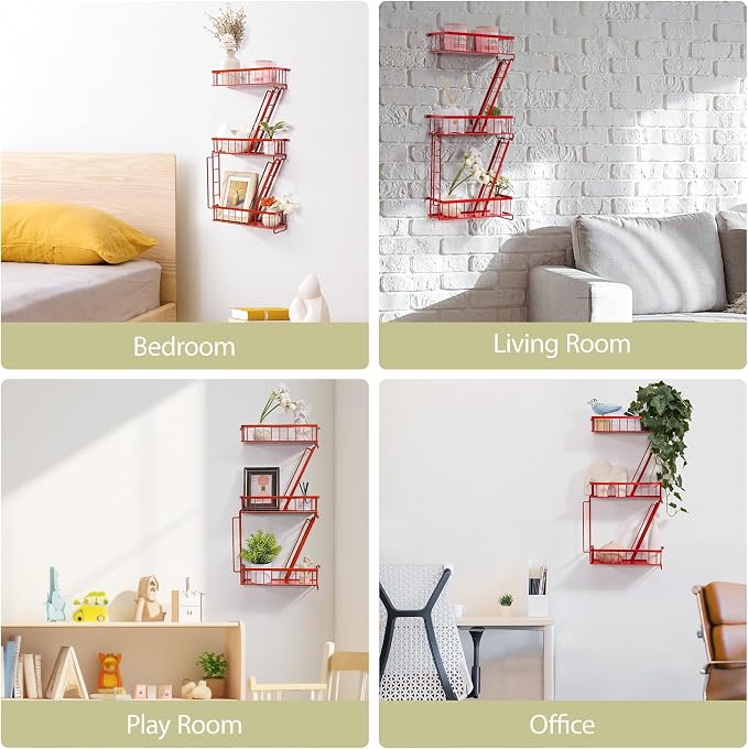 SweetSage Fire Escape Wall Shelf Red - New York Wall Art Decorative Figure Display Floating Shelves Metal Racks for Living Room, Home Office Storage (3-Tier) - Image 4
