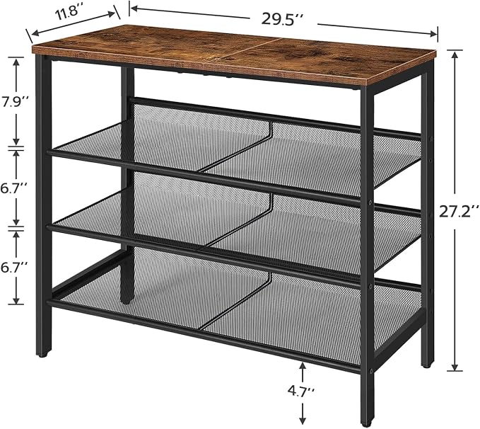 HOOBRO Shoe Rack for Entryway, 4-Tier Shoe Organizer with Adjustable Mesh Shelves, 12-16 Pairs of Shoes, Spacious Floor Mount, Metal, Industrial, Shoe Shelf for Closet, Rustic Brown BF42XJ01 - Image 2