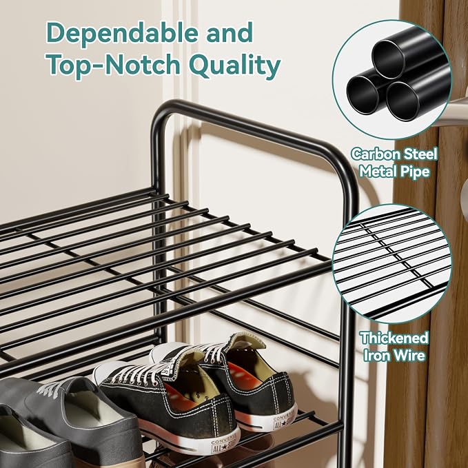 SUFAUY 33" Wide Shoe Rack, 5-Tier Shoe Storage Rack for 24-30 Pairs of Shoes, Shoe Organizer for Entryway, Stackable, Heavy Duty, Steel Frame, Industrial, Black - Image 4