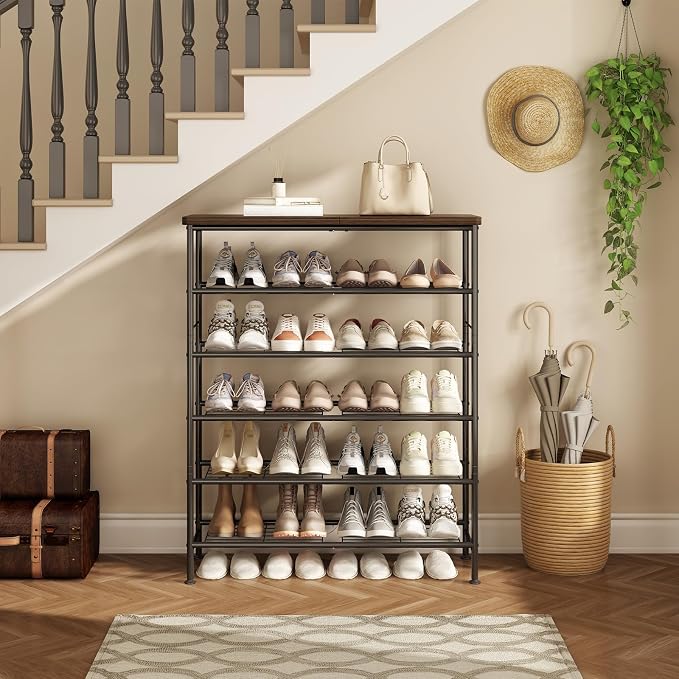 SUOERNUO Shoe Rack Organizer 6 Tier for Closet Entryway Free Standing Metal Storage Shoe Shelf with MDF Top Board，Black - Image 3