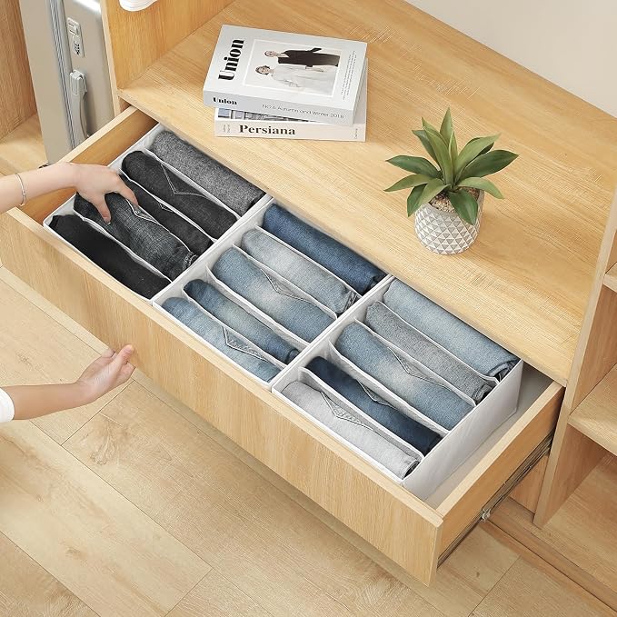 Qozary Jeans Pants Organizer for Closet, 4 Pack Drawer Organizers for Clothing, 5 Grids Wardrobe Clothes Organizer, Jean Organizer for Closet, Deep Drawer, Clothes Organizer for Shirts, Legging - Image 6