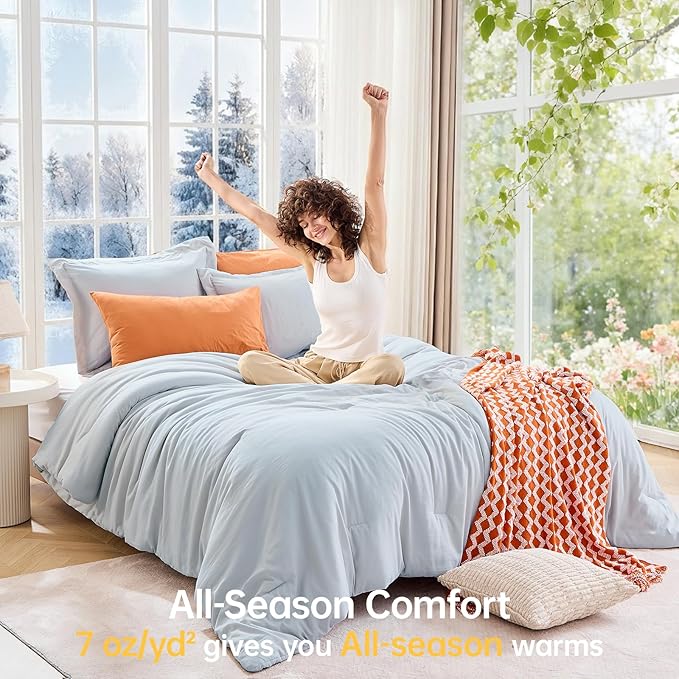 MUXHOMO Full Comforter Sets, All Season Ultra Soft Down Alternative Bedding - 3 Piece Lightweight Bed Set Includes 1 Comforter (82"x86") and 2 Pillow Shams (20"x26"), Lake Blue