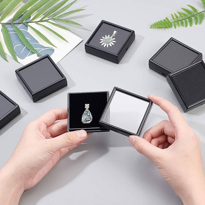 BENECREAT 10PCS Black Gemstone Display Box Square Acrylic Jewelry Box Container 2.4x2.4x0.8inch with Clear Top Lids and Sponge Inside for Mother's Day Festival Treat, Gems, Coins, Jewelry Packing - Image 3