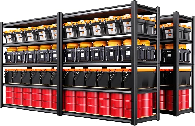 Set of 4 Garage Shelving Heavy Duty, 5-Tier Storage Shelves, Home Storage Rack, Utility Metal Shelf, Adjustable Shelving Unit, for Dorm, Basement, Kitchen,17.7" D x 45.6" W x 71.2" H, Black by Unknown
