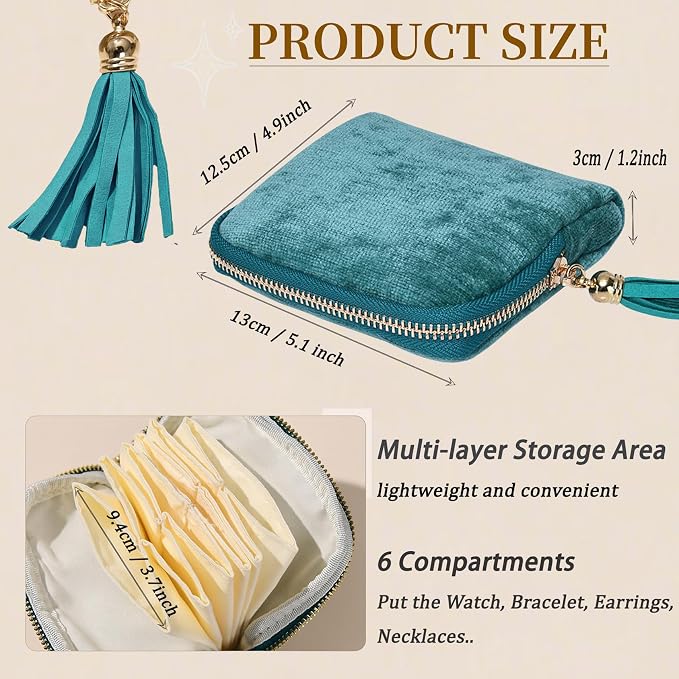 Small Travel Jewelry Organizer Bag Soft Lined Zipper Storage Bag with Tassel Portable Small Jewelry Travel Case for Rings Earrings Necklaces Bracelets, Anti-Scratch Jewelry Holder Pouch for Women Girl - Image 2