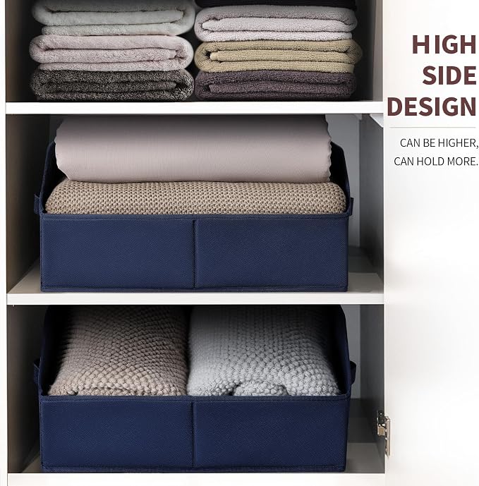 Homsorout Clothes Organizers and Storage - Fabric Storage Bins with Handles, Storage Baskets for Organizing, Trapezoid Storage Cubes for Blankets, Towels, Office, 6 Pack, Navy Blue - Image 4