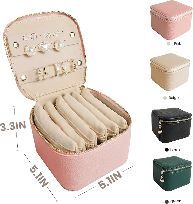 Travel Jewelry Case, Small Travel Jewelry Box with 6 Velvet Jewelry Bag Mini Pouch, Portable Travel Jewelry Organizer for Rings Earrings Necklaces, Beauty Gifts for Women Girls (Muted Pink) - Image 6