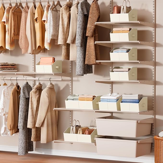 Homsorout Storage Bins for Shelves - Small Trapezoid Closet Shelf Organizer, Fabric Organization Bins with Handles, Storage Baskets for Clothes, Towel, Purse, 6 Pack, Beige - Image 3