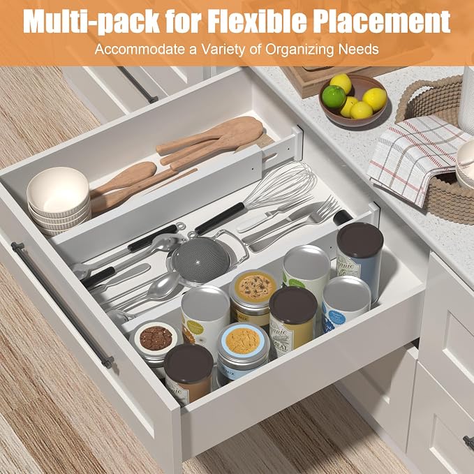 Bamboo Drawer Dividers,17-22" Adjustable Kitchen Drawer Organizer for Clothes,6 Pack Expandable Drawer Organization Separators for Bedroom,Bathroom,Dresser and Office,White - Image 2
