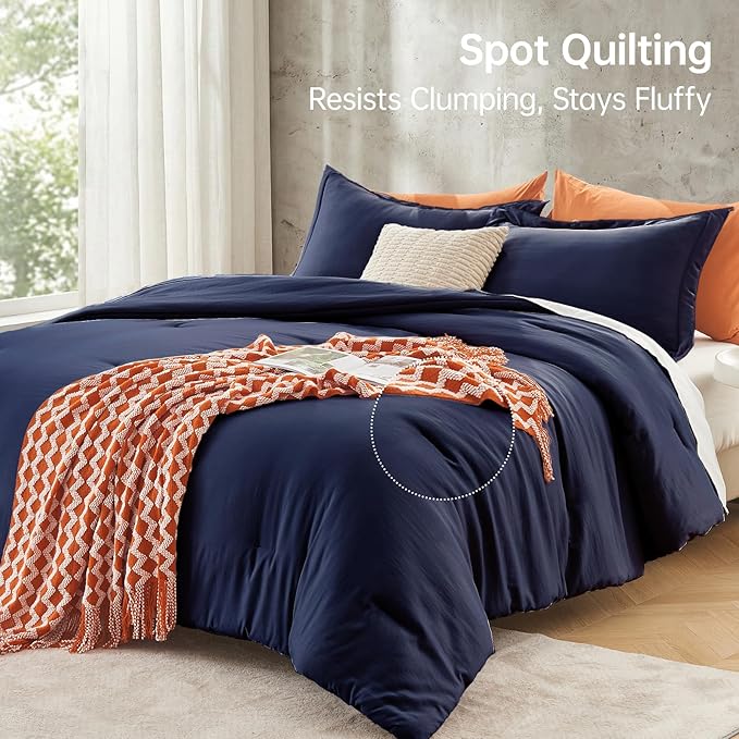 MUXHOMO King Size Comforter Set, All Season Ultra Soft Down Alternative Bedding - 3 Piece Lightweight Bed Set Includes 1 Comforter (104"x90") and 2 Pillow Shams (20"x36"), Navy Blue