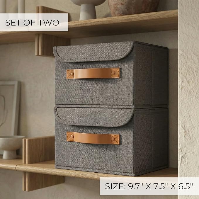 Decorative Linen Storage Boxes with Lids - Spacious Set of 2 Organizer Bins for Your Home Decor - The Perfect Small Container to Safely Store Photos, Documents and Memory Box Keepsakes in Style - Image 5