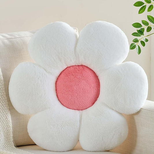 CANGHI White Pink Flower Pillow 15.74 inch Flower Shaped Throw Pillows Daisy Plush Pillow Floor Pillows Seat Cushion Cute Aesthetic Decorative Throw Pillows for Bed Home Sofa Chair Couch Decor