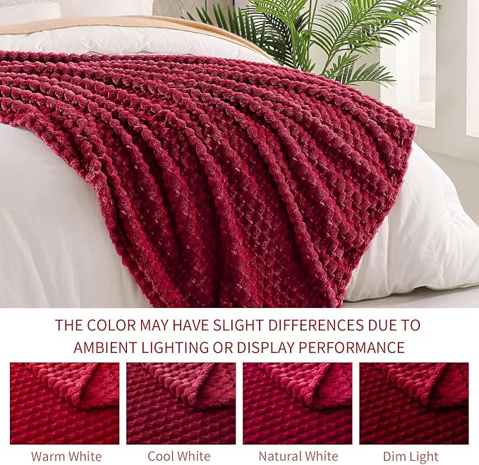 Exclusivo Mezcla Fleece Twin Blanket for Bed, Extra Large Fuzzy Deep Red Bed Blankets, Soft Cozy Plush Sofa Throws for All Seasons, 90x66 Inches