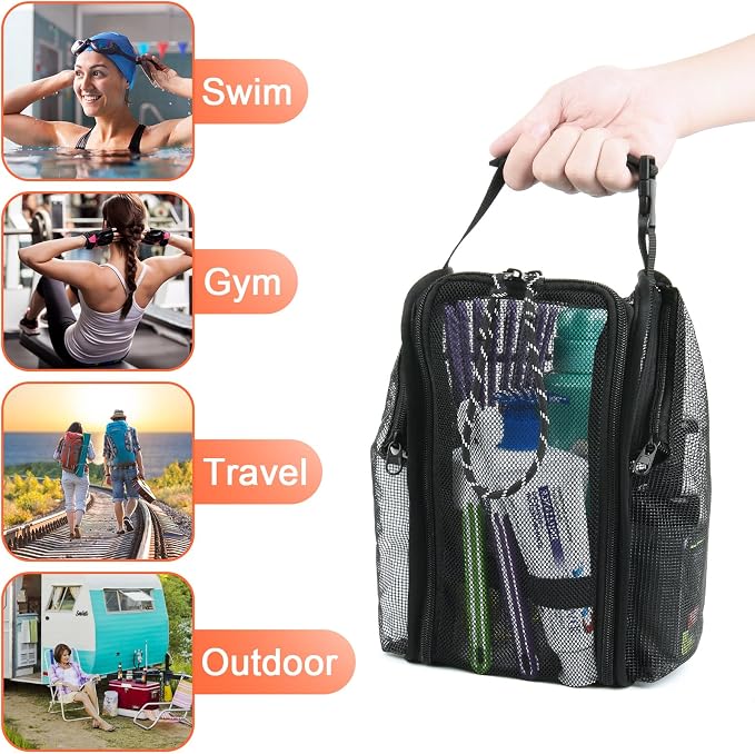 Cosmos Mesh Shower Caddy Toiletry Organizer Hanging Shower Tote Bag, Quick Dry Shower Organizer Portable Bath Bag with Durable Zippers & Side Pockets for Travel, Gym, Swimming, Beach and Camp - Image 6