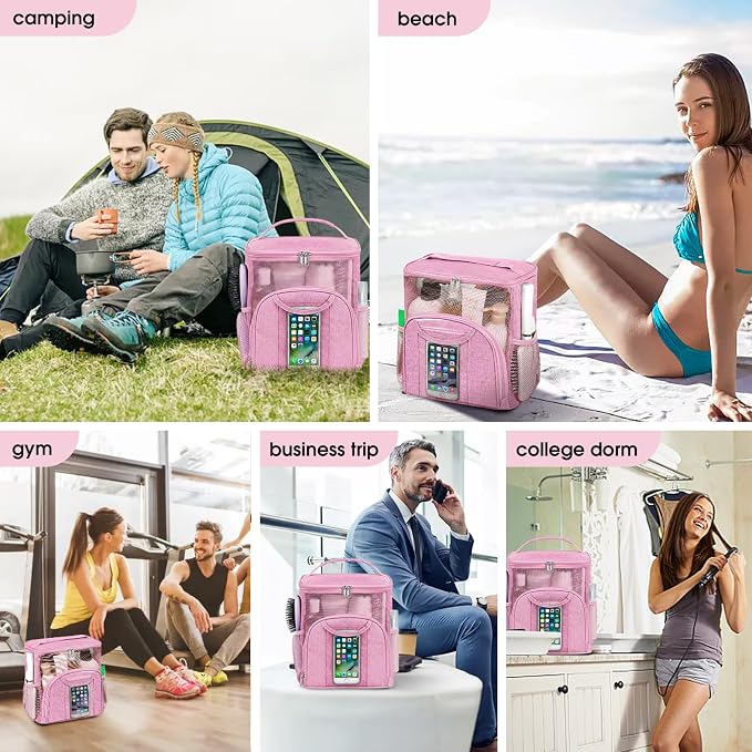 Attmu Mesh Shower Caddy Portable Dorm Tote Bag, Quick Dry Hanging Toiletry Bag, Large Capacity Shower Bag for College Dorm Room Essentials for Boys and Girls for Bath Camping (Light Pink) - Image 6