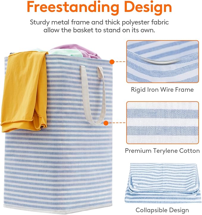 Lifewit 2 Pack Laundry Basket 80L Each, Collapsible Clothes Hamper with Reinforced Handles, Freestanding Waterproof Design for Bedroom and Laundry Room, Blue 160L Total - Image 2