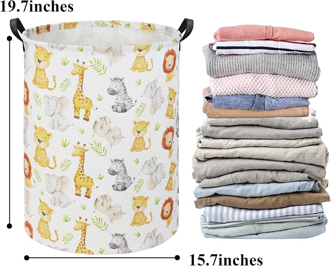 HIYAGON Woodland Baby Laundry Basket Animal Baby Hamper for Nursery Girl Kids Hamper Cute Kids Toys Storage Bin Organizer Animal Nursery Decor for Home(Green Animal) - Image 6