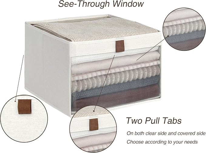StorageWorks Closet Storage Bins, Extra Large Storage Baskets with Clear Window and Handles, Foldable Fabric Organizer for Clothes, Shelves, Beige, 3 Pack - Image 5