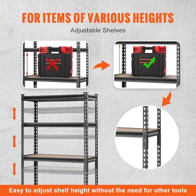 VEVOR Storage Shelving Unit, 5-Tier Adjustable, 2000 lbs Capacity, Heavy Duty Garage Shelves Metal Organizer Utility Rack, Black, 30" L x 12" W x 60" H for Kitchen Pantry Basement Bathroom Laundry - Image 8