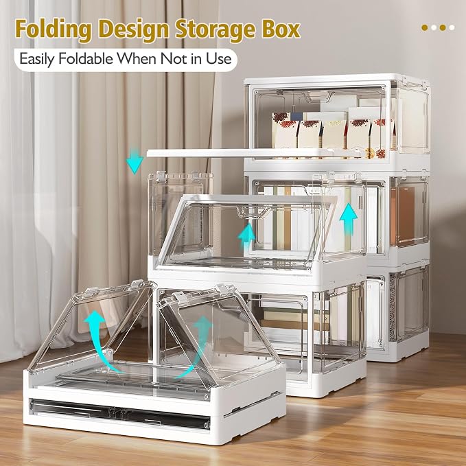 Kmiectse Clear Storage Bin with Lid 3 Pack 【Stackable & Sturdy】 Plastic Multifunctional Folding Storage Bins for Bedroom, Living Room, Study,Room, 23 QT Folding Box with Magnetic Door - Image 4