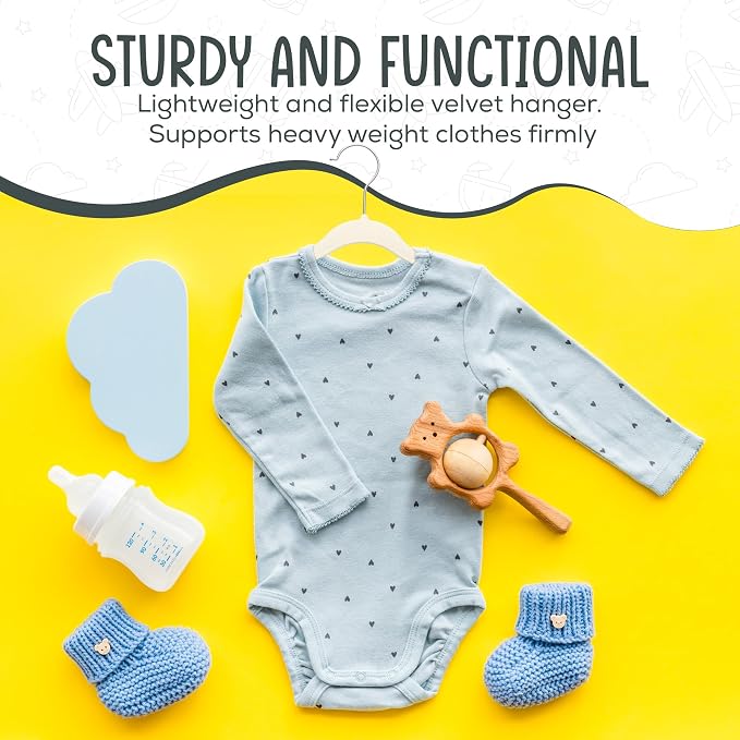TechZoo 50 Premium Baby Velvet Hangers - 11.8" Non-Slip, Ultra-Slim Space-Saving Children Closet Hangers - 360° Swivel Hook, Strong & Durable Infant & Toddler Clothes Hangers for Wardrobe - Ivory - Image 7
