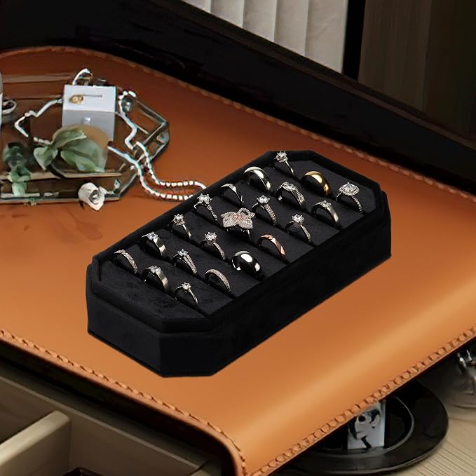 Velvet Ring Organizer Display Tray Jewelry Box Earring Holder Case for Wedding Birthday Christmas Day (Black) - Image 6