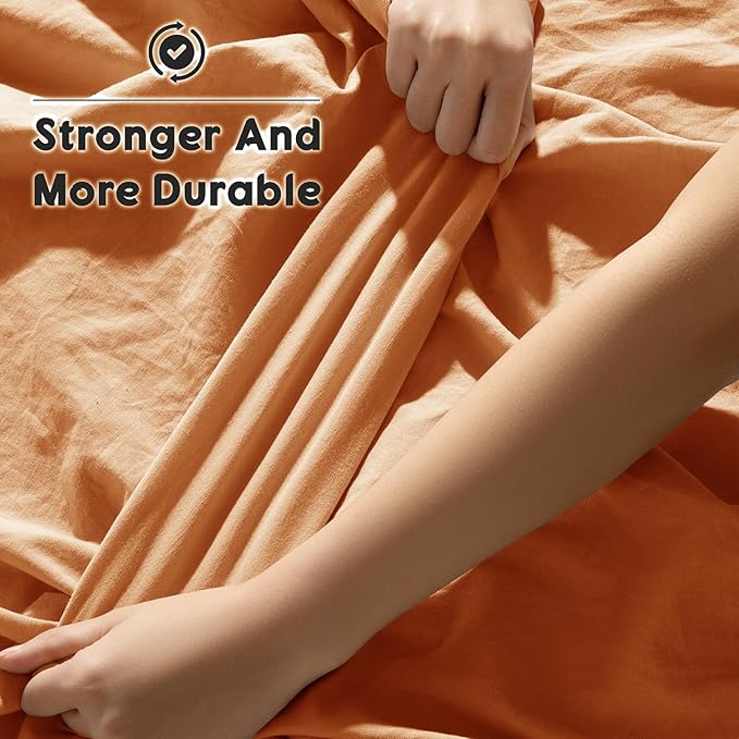 SONORO KATE 100% French Pure Linen Sheets, Breathable and Durable Linen Queen Size Sheets, Anti-Tear Linen Bed Sheets, Machine Washable, 16 Inch Deep Pocket - 4 Piece (Orange, Queen)