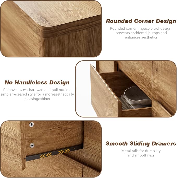NowMais 3 Pieces of Dresser and Nightstand Set,55 Inch Width 9-Drawer Dresser & 2-Drawer Nightstands Set of 2,Nightstand with USB&Type C Charging Station&Outlets, Modern Design for Bedroom,Natural Oak