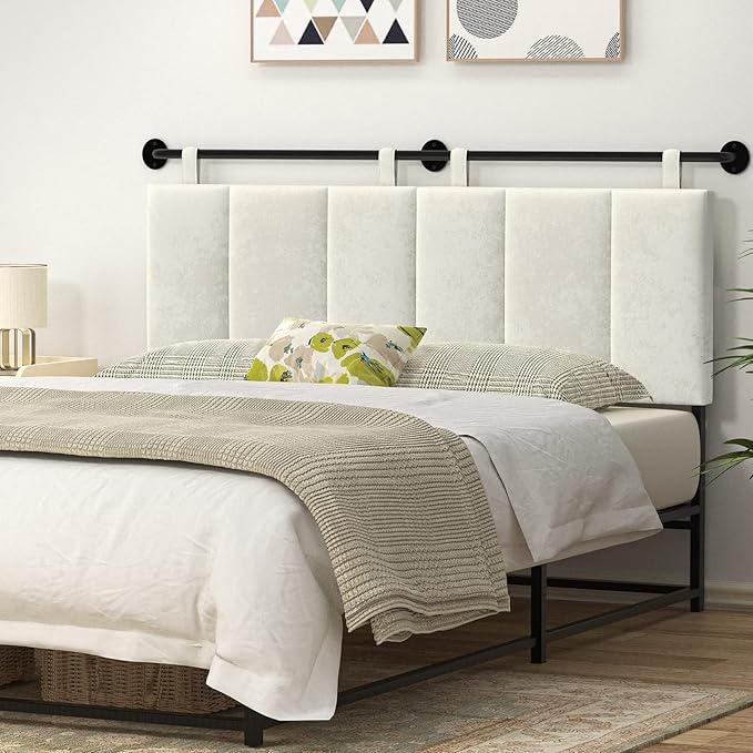 BSHOMGI Headboard, Headboards Queen Size Wall Mounted Bed Headboard with Headboards Only Height Adjustable Beige Head Boards for Bedroom(Velvet Beige, Queen)