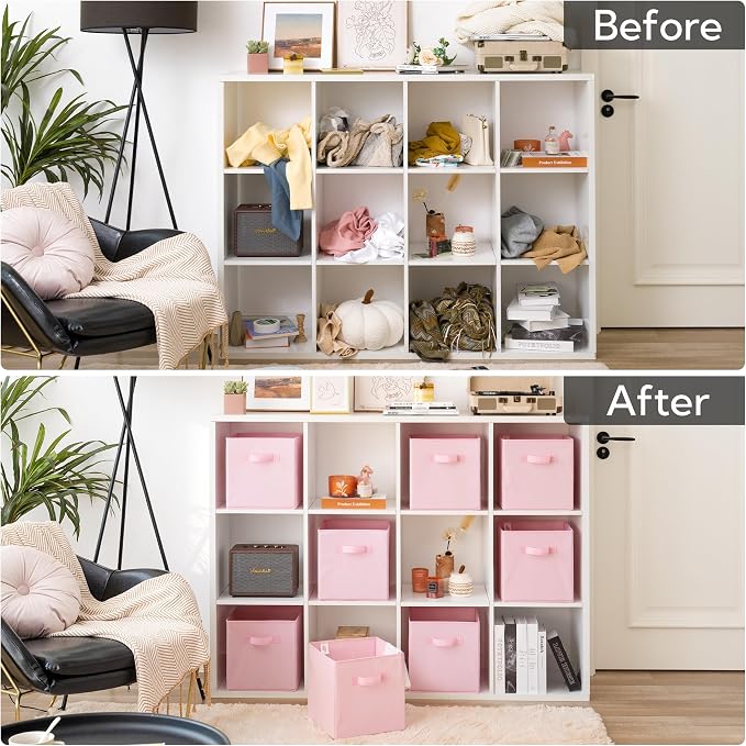 GRANNY SAYS Cube Storage Bins, 11 Inch Storage Cube Organizer, Collapsible Fabric Storage Cubes with Handle, Decorative Cube Storage Organizer for Shelves, Closet, Pink, 8-Pack - Image 7