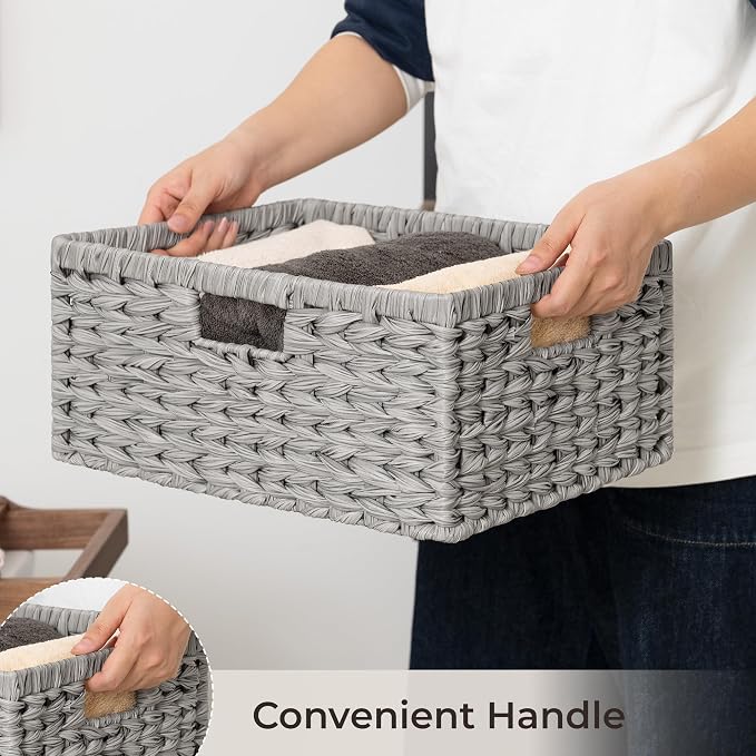 GRANNY SAYS Wicker Storage Baskets for Shelves, Waterproof Wicker Baskets for Organizing, Woven Basket for Shelves, Decorative Basket for Living Room, Grey - Image 6