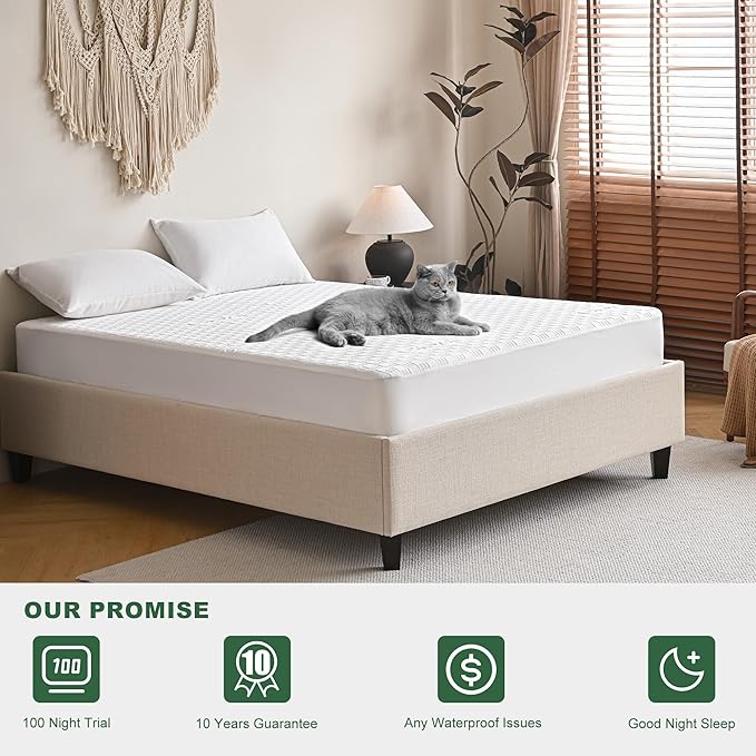 GRT California King Waterproof Mattress Protector, Rayon Made from Bamboo Mattress Cover, Breathable Cooling Soft Mattress Protector, Machine Washable Mattress Pad with 8''- 26'' Deep Pocket