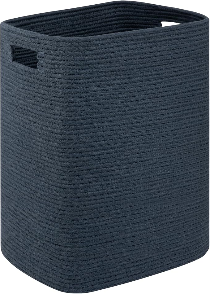 OIAHOMY Laundry Hamper, Laundry Basket，Rectangle Cotton Large Blanket Storage Basket for Living room,Bedroom Woven Decorative Storage for Toys,Clothes,Pillows-16x13x22in-Blue - Image 8