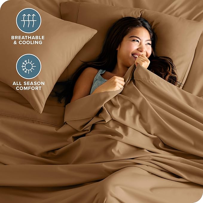 Bare Home Full Sheet Set - 1800 Ultra-Soft Microfiber Full Bed Sheets - Double Brushed - Deep Pockets - Easy Fit - 4 Piece Set - Bedding Sheets & Pillowcases (Full, Caramel)