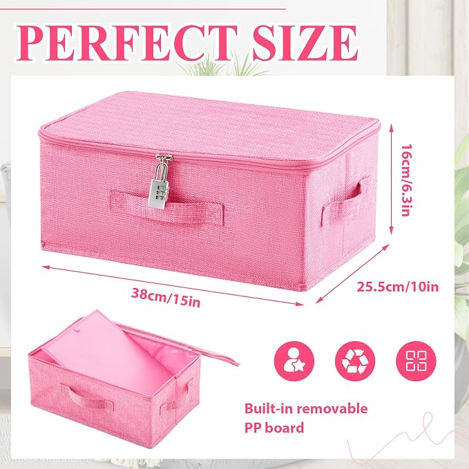 Briwooody Discreet Lockable Toy Bag Storage Organizer Toy Bag Storage Bins Case with Zipper Lid for Women and Men Clothes Container(Pink,15 x 10 x 6.3 Inch) - Image 2