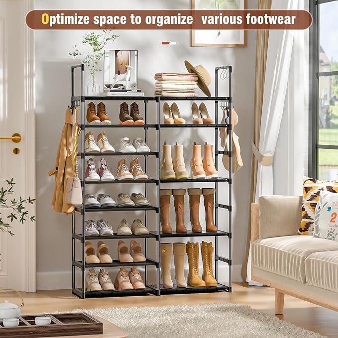 OYREL Shoe Rack Organizer 8 Tiers, Tall Shoe Racks Shelf Storage, 26-32 Pairs Vertical Large Rack,Stackable Shoes Racks for Entryway, Closet, Garage - Image 4